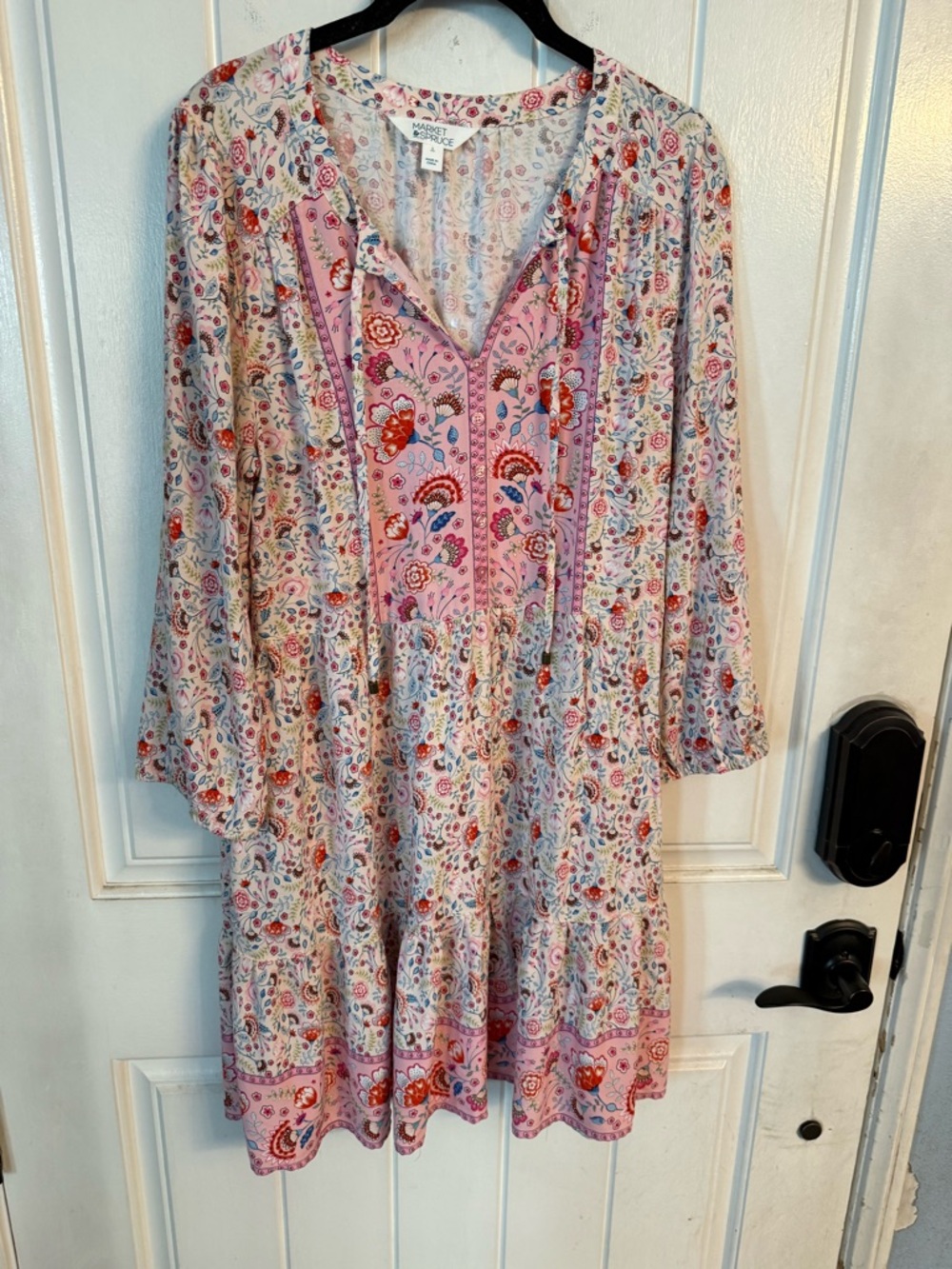 Market & Spruce Pink Paisley Tiered Mini Dress